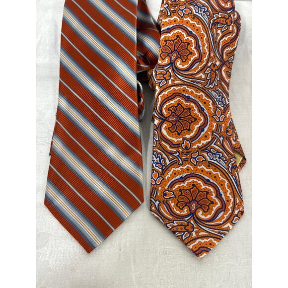 WH Belk Countess Mara 100% Silk Tie Lot of 2 Orange Blue Striped Paisley - Picture 2 of 4